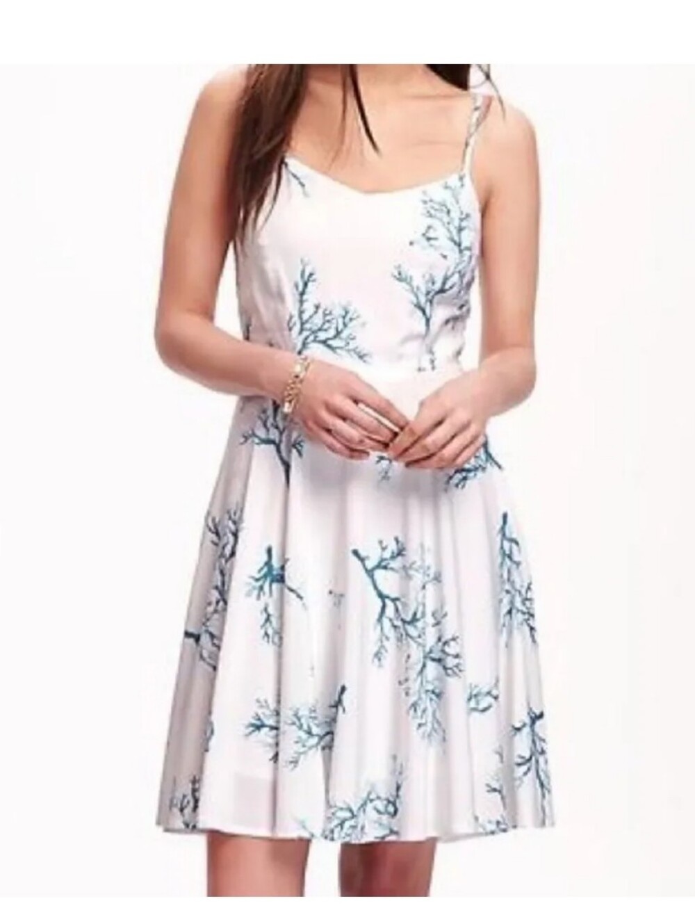 Old Navy White Midi Dress Fit Flare Cami Beach Teal Coral Print Sundress Large